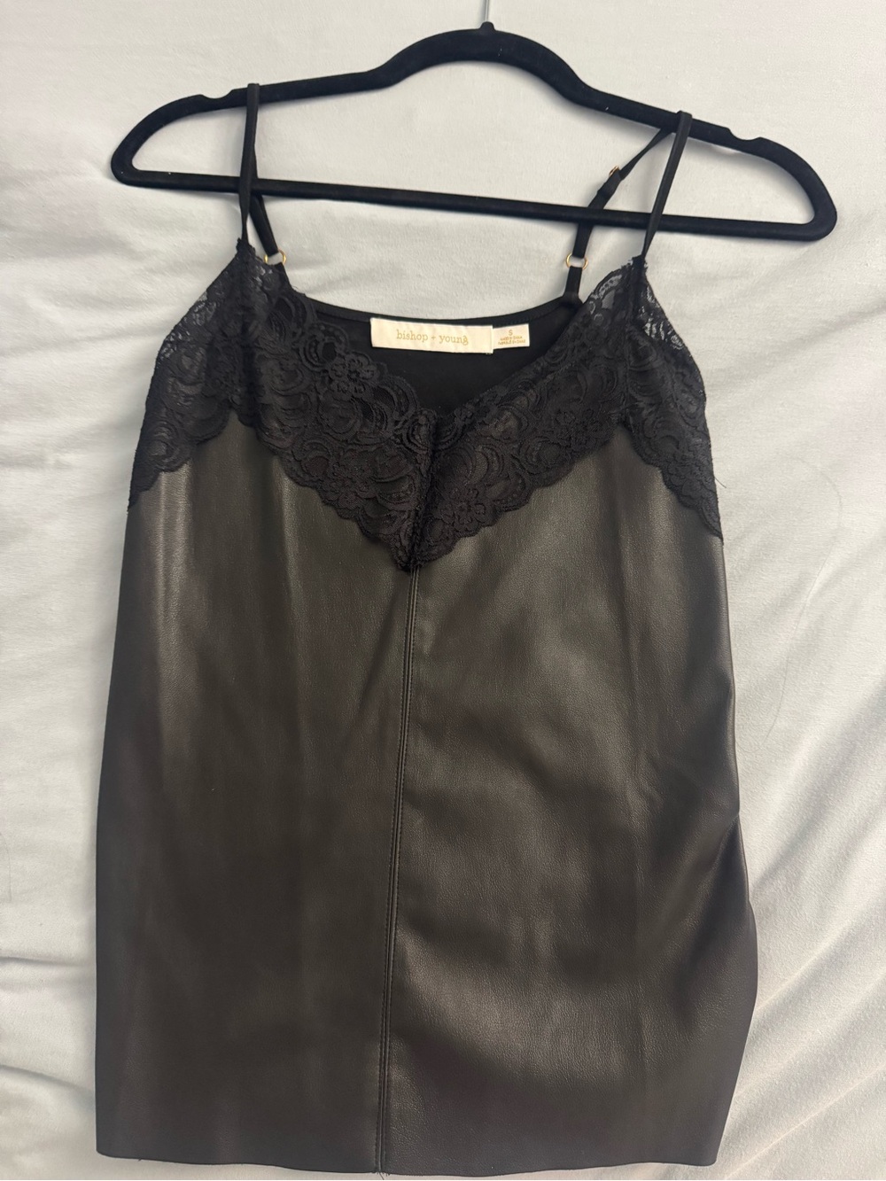 bishop + young Black Faux Leather and Lace Trim Camisole